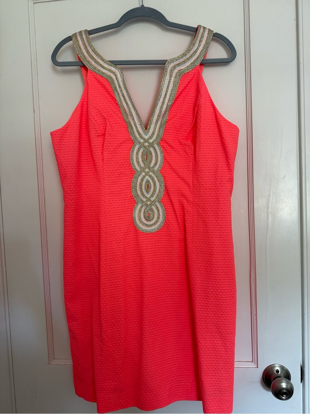 Lilly Pulitzer Cayenne Coral Shift Dress with Metallic Beaded Trim